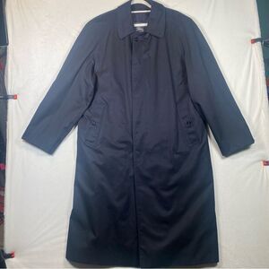 Vintage Burberry's Trench Coat Navy Blue Gabardine Raincoat Long Size 40R